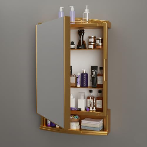 Image of JD FRESH Unbreakable Bathroom Cabinet with Mirror and Large Storage Space /Strong Storage Organiser /Multipurpose Shelf /Wall Mount Mirror Cabinet for Wash Basin /Decorative Prime Look (Big Size, Golden)