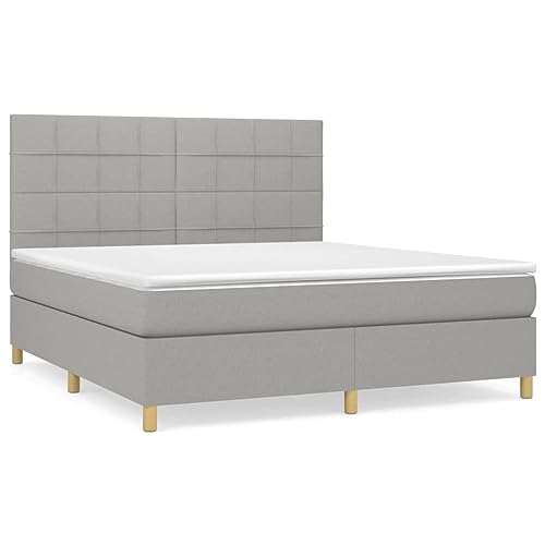 Frdhee Plattform Bettgestell Bettrahmen Funktionsbett,Boxspringbett mit Matratze Hellgrau 180x200 cm Stoff,Vielseitig Einsetzbar,Geeignet Für Schlafzimmer,Gästezimmer Und Hotels – Bild 4