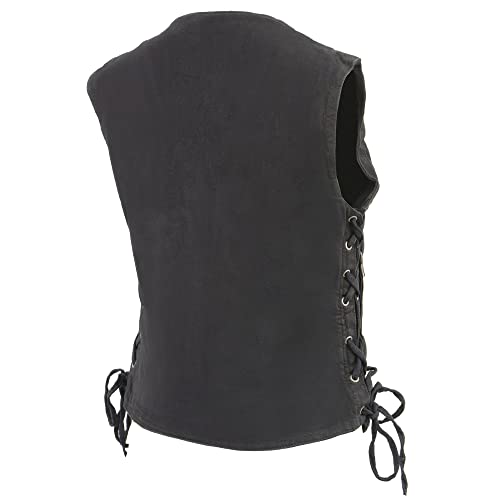 Milwaukee Leather Women’s Black 6 Pocket Side Lace Denim Vest w/Gun Pockets MDL40202