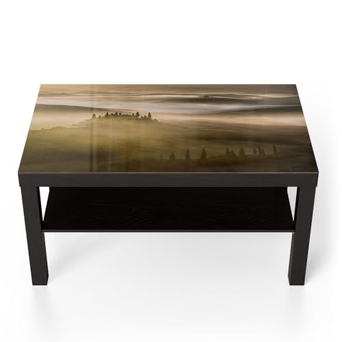 DEQORI Mesa de cristal | negro grande 90 x 50 cm | diseño de la luz de la mañana de la Toscana | mesa auxiliar de cristal brillante para el salón | moderna mesa de sofá con diseño