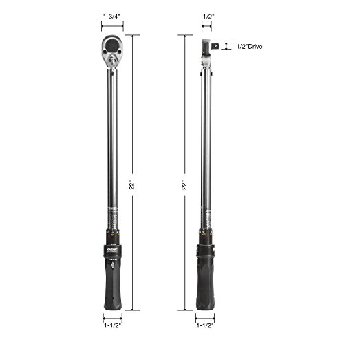 OEMTOOLS 25687 Click Style Torque Wrench | 25-250 Ft/Lbs. of Torque (33.90-337.60 Nm), 1/2 Drive | Bar-Style Wrench Has Both Clockwise and Counterclockwise Operation