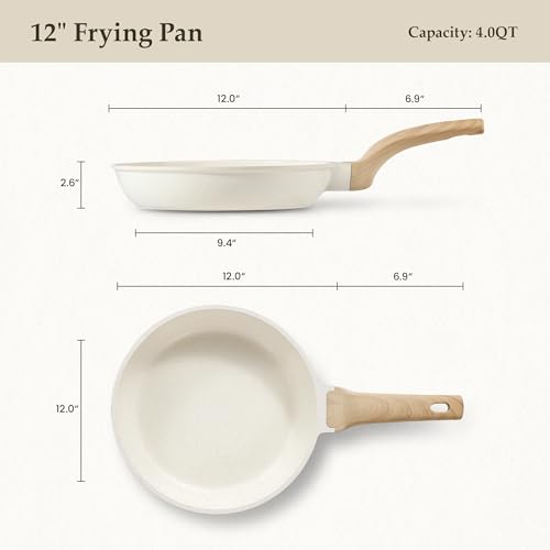 CAROTE Non Stick Frying Pans,Nonstick Granite Skillet Omelet Pans, Stone Cookware Chef's Pan, PFOA Free,(White Granite, 12-Inch)