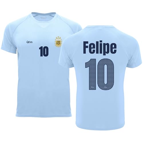 QCM Productos Personalizados Camiseta Fútbol Selecciones — Estilo Mundial 2026 — Niño — Personalizable con Nombre Y Número — No Oficial (8 Años, Celeste, Argentina)