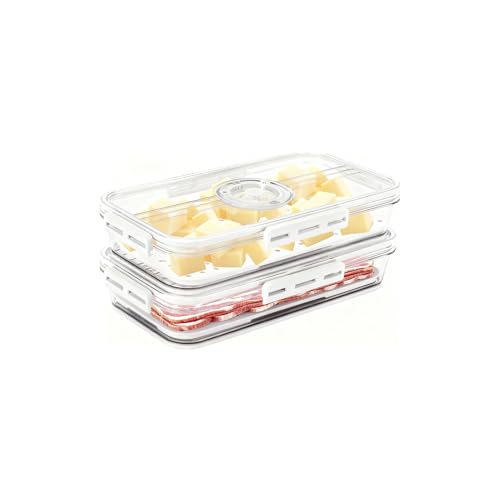 Käsedose und Wurst Aufbewahrung Kühlschrank 2er Set Aufschnittbox mit Abtropfeinsatz und Timer Luftdicht Stapelbar & Transparent Ideal als Aufschnittboxen für Kühlschrank für Käse und Wurst