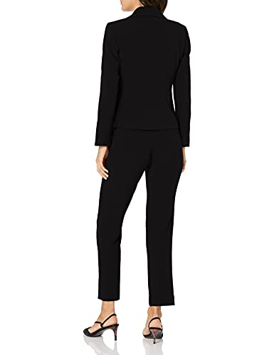 Le Suit Women's Petite 1 Button Notch Collar Stretch Crepe Slim Pant Suit, Black, 10P #TOP1