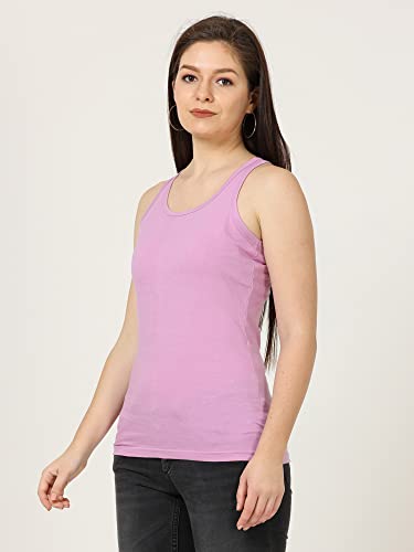 Image of FLEXIMAA Women's Cotton Plain Round Neck Sleeveless T-Shirt