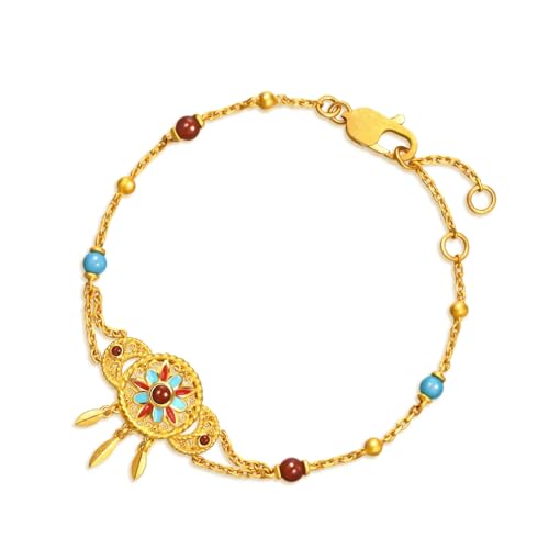 CHOW SANG SANG 999.9 24K Solid Gold Cultural Blessings Boho Tassel Bracelet for Women 18cm 95632B