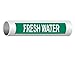 ComplianceSigns.com Fresh Water White On Green Label Decal, 12x2.5 inch 2-Pack Vinyl for Pipe Markers