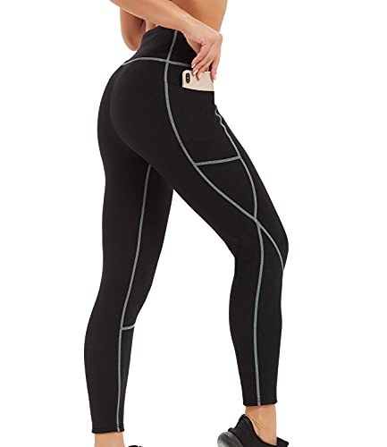 IFLOVE Pantalones Sauna para Mujer Deportivos Sudoración Leggins Pantalones de Cintura Alta con Bolsillos Yoga Fitness Cover
