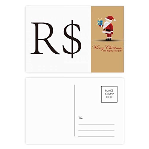 Carte postale Père Noël et monnaie brésilienne pour vœux uniques x20