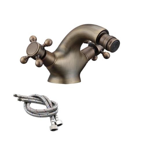 DRJBBODVQ - 1 robinet de bassin en cuivre complet double poignée simple trou eau chaude et froide nettoyeur de tête pour femme robinet pour la vie privée des femmes (taille : Antique)