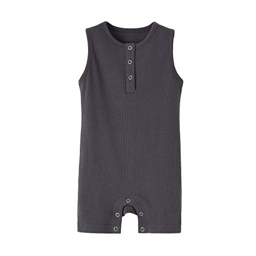 Teach Leanbh Baby Romper Cotton Sleeveless Button Down One Piece Jumpsuit Coverall 3-24 Months (18-24 Months, Dark Grey)