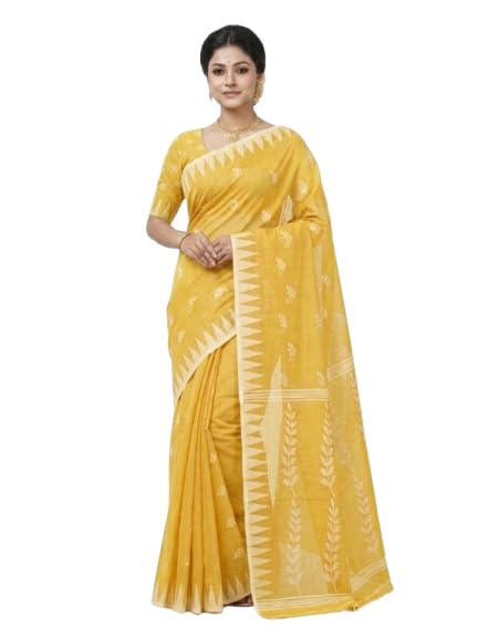 Women’s Traditional Cotton Saree with Ethnic Woven Border Design | Lightweight Yellow Daily Wear Saree for Office, Festive & Casual Use | Soft Cotton Saree with Running Blous e Piece-image-39