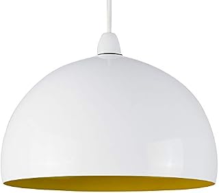 MiniSun Modern Gloss White & Yellow Metal Dome Ceiling Pendant Light Shade