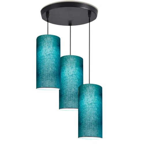 Image of 3 Set Hanging Cluster Light - Pendant Lamps in Cylindrical Shape for Living Rooms /Bed Rooms (Peacock Blue)
