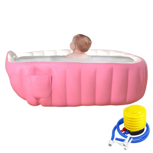 Qoukonao Bañera Inflable Bebé | Bañera portátil para bebés con bomba de pie,Bandeja de ducha plegable antideslizante para niños a partir de 2 años