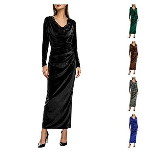 ENCURKUS Women's Elegant Velvet Slim Fit Long Sleeve V Neck Maxi Dress Fall - image 1