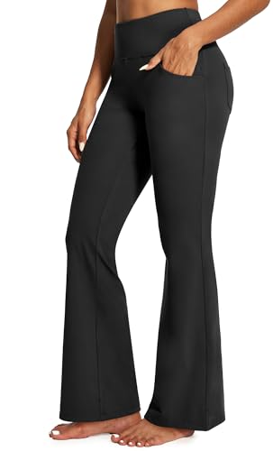 IUGA Yoga Pants Women Wide Leg High Waist Bootcut Workout Flare Leggings Tummy Control Work Dress Pants Women 4 Pockets Black