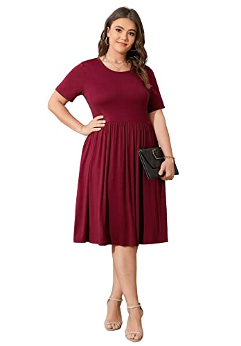 Image of POSESHE Womens Plus Size Summer Dress 2026 Casual Short Sleeve Empire Waist Loose Fit Swing T-Shirt Dress with Pockets