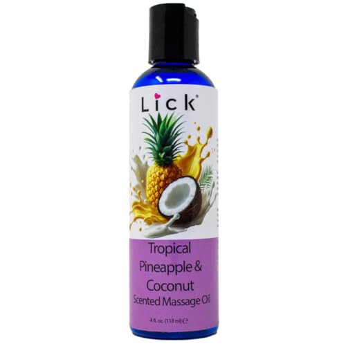 Lick Tropical Coconut and Pineapple Massage Oil – Island-Inspired Edible Massage Oil with Almond Oil & Vitamin E, Smooth Glide for Couples Massage Escapes, 4 oz