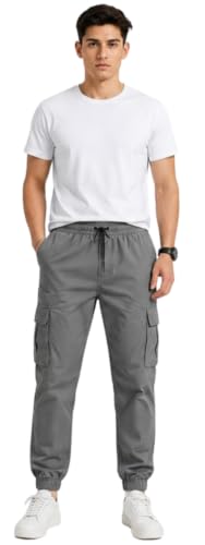 Image of Men's Jogger Cargo Pants | Stretchable Cotton Blend Utility Trousers | Regular Fit Multi Pocket Casual Bottom Wea