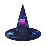 ASFgda Sombreros de bruja con estampado de loto rosa brillante para mujer, ala ancha, plegable, puntiaguda, accesorio para disfraz de fiesta de Halloween