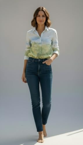 Image of Amazon Brand - INKAST Women Abstract Floral Printed Spread Collar Long Sleeves Casual Cami Shirt