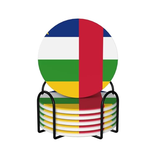 Dessous de Verre en céramique aux Couleurs de la République Centrafricaine, avec Support, Lot de 6, pour Tasses à café
