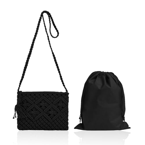 Bolso De Hombro De Algodón Con Flecos y Cordón, Tejido en Tela   Pequeño para Mujer, Estilo Verano