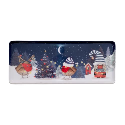 Maison & White Festive Forest Friends Rectangle Tray | M&W | Christmas Serving Tray for Food, Snacks & Drinks | Robins & Christmas Trees