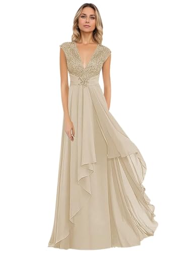 Lace Appliques Mother of The Bride Dresses Long Chiffon Prom Formal Dress V Neck Formal Evening Wedding Party Gown