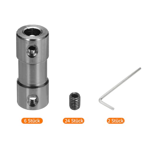 QUARKZMAN Wellenkupplung Verbinder mit Bohrung von 5m-5mm Länge 25mm φ 10mm 6 Pcs Wellenkupplungen M3 Aluminiumlegierung Starre Kupplung für Motorzubehör 3D-Drucker DIY-Roboter Titanfarbe