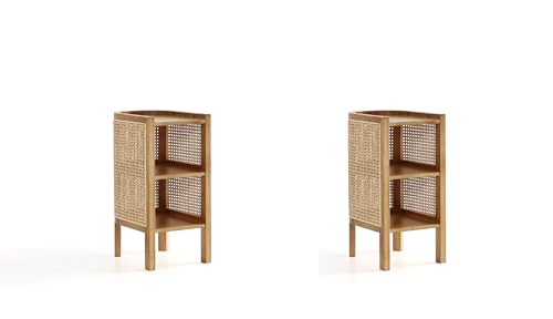 Manhattan Comfort Versailles Rattan Bedside End Table Accent Sofa Side