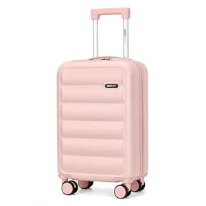 Bordlite Cabin Suitcase 55x34x21cm – Lightweight 2.27kg ABS Hard Shell Overhead Hand Luggage with 4 Double Spinner Wheels, Built-in Combination Lock & Telescopic Handle – Pink