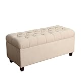 Homepop Home Decor | Tufted Ainsley Button Storage Ottoman Bench with Hinged Lid | Ottoman Bench with Storage for Living Room & Bedroom, Cream 18x40x18 inches