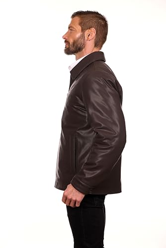 Image of PERRY ELLIS Men's Leather Jacket Classic Zip Front Coat with Turn-Down Collar