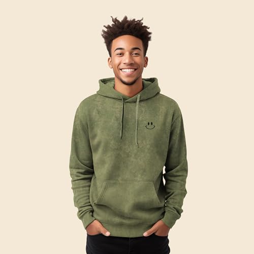 DALIX Smile Face Embroidered Fleece Hoodie Mineral Wash Long Sleeve Sweatshirt Mens4