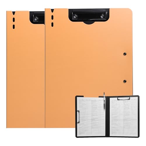 FRETONBA クリップボードフォルダ a4 2個セット バインダー 二つ折り ダブルクリップ 1.8mm厚板 書きやすさ 薄型 会議パッド 防水ファイル保護 折り畳み式 ティーチング用 書類ホルダー おしゃれ 軽量 オレンジ