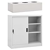 Armario de oficina metálico, armario de almacenamiento, armario de almacenamiento, armario de puertas correderas con jardinera, color gris claro