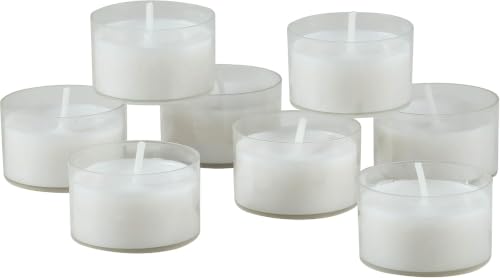 Image of Stonebriar Tea Light Candles - 6 to 7 Hour Burn Time, Unscented Long-Lasting Clear Cup Candles for Home Decor & Special Occasions, Pack of 24, White