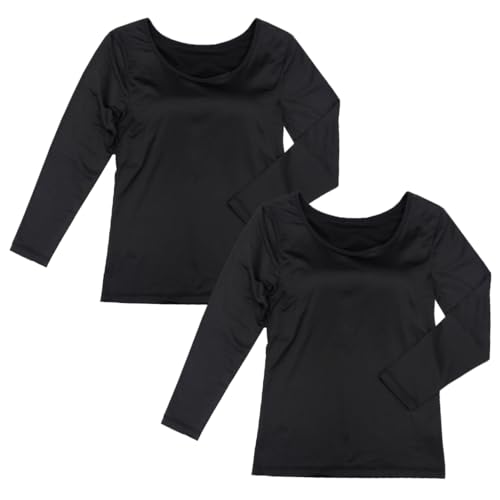 [DO-MORE] ドゥモア 超暖 カップ付きインナー 2枚セット 2枚組 ブラトップ 防寒着 肌着 長袖 九分袖 レディース トップス ストレッチ 裏起毛 保温 ブラック×ブラック, LLのサムネイル