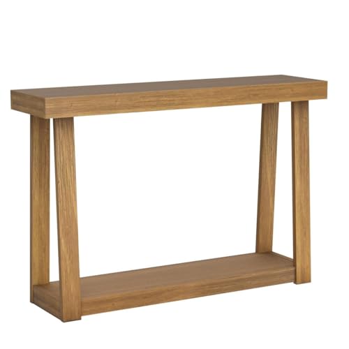Plank+Beam Solid Wood Console Table with Storage, 46 Inch, Sofa Table with Shelf, Narrow Entryway Table for Hallway, Behind The Couch, Living Room, Foyer, Easy Assembly, Pecan