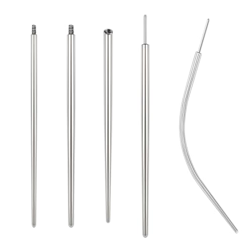 BodyAce 14G 16G 18G 20G Piercing Taper, Stainless Steel Threadless Insertion Pin Screw On Assistant Tool, Curved Body Piercing Stretching Kit for Ear/Nose/Navel/Lip/Eyebrow [16G(1.2mm) Mix]