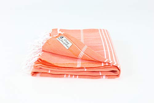 Turkish Towel Fouta Peshtemal Striped Beach Bath Spa Yoga Hammam Gym Pool Towel Wrap Pareo Sarong Authentic 100% Turkish Cotton (Orange) #TOP1