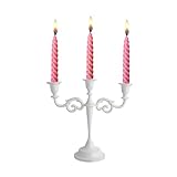 Rely+ 3 Arm Candelabra Taper Candle Holders Decorations Indoor Kitchen Décor Table Candles Candlestick Candelabra Centerpiece (White)