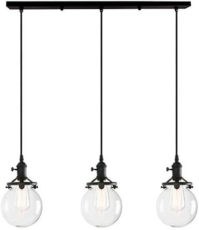 PathsOn Industrial Vintage Modern Loft Bar Pendant Light Fittings Cluster Chandelier Edison Hanging Ceiling Lamp Light Fixture 3 Lights with Globe Glass Light Shade E27 (Black)