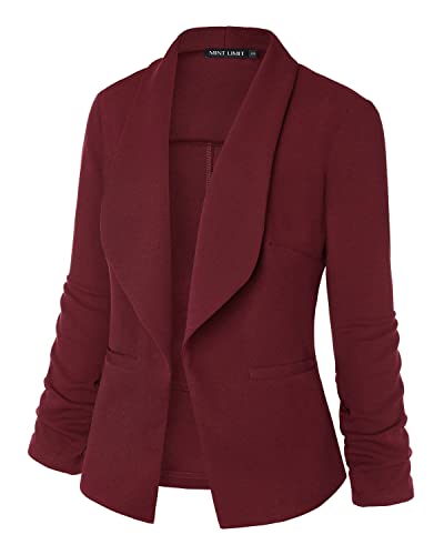 MINTLIMIT Women's Solid Patterned Formal Single Button Up Blazer Jacket，Burgundy,L