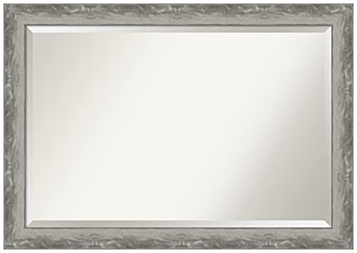 Image of Amanti Art Framed Vanity Mirror | Bathroom Mirrors for Wall | Waveline Silver Narrow Mirror | Wall Mounted Mirror | Large Mirror | 28.38 x 40.38