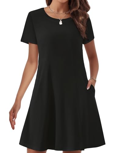Womens Summer Dresses 2024 Casual Loose T-Shirt Short Sleeve Plus Size Flowy Sundresses with Pockets