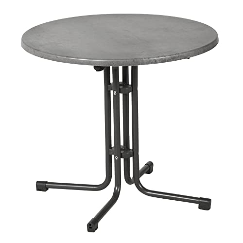 acamp Gartentisch wetterfest Piazza Rund | Stahl-Gestell klappbar | Sicherer Stand Dank Niveau-Ausgleich | Klapptisch Garten mit robuster Tischplatte | Balkontisch ø 80 cm in Anthrazit - Cemento